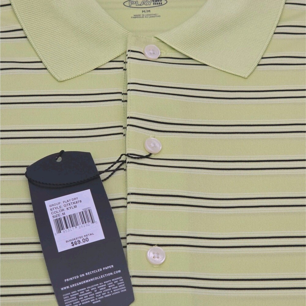 Greg Norman Polo Shirt Golf Play Dry Yellow Black Stripe Men Sz Medium NEW - Picture 8 of 13